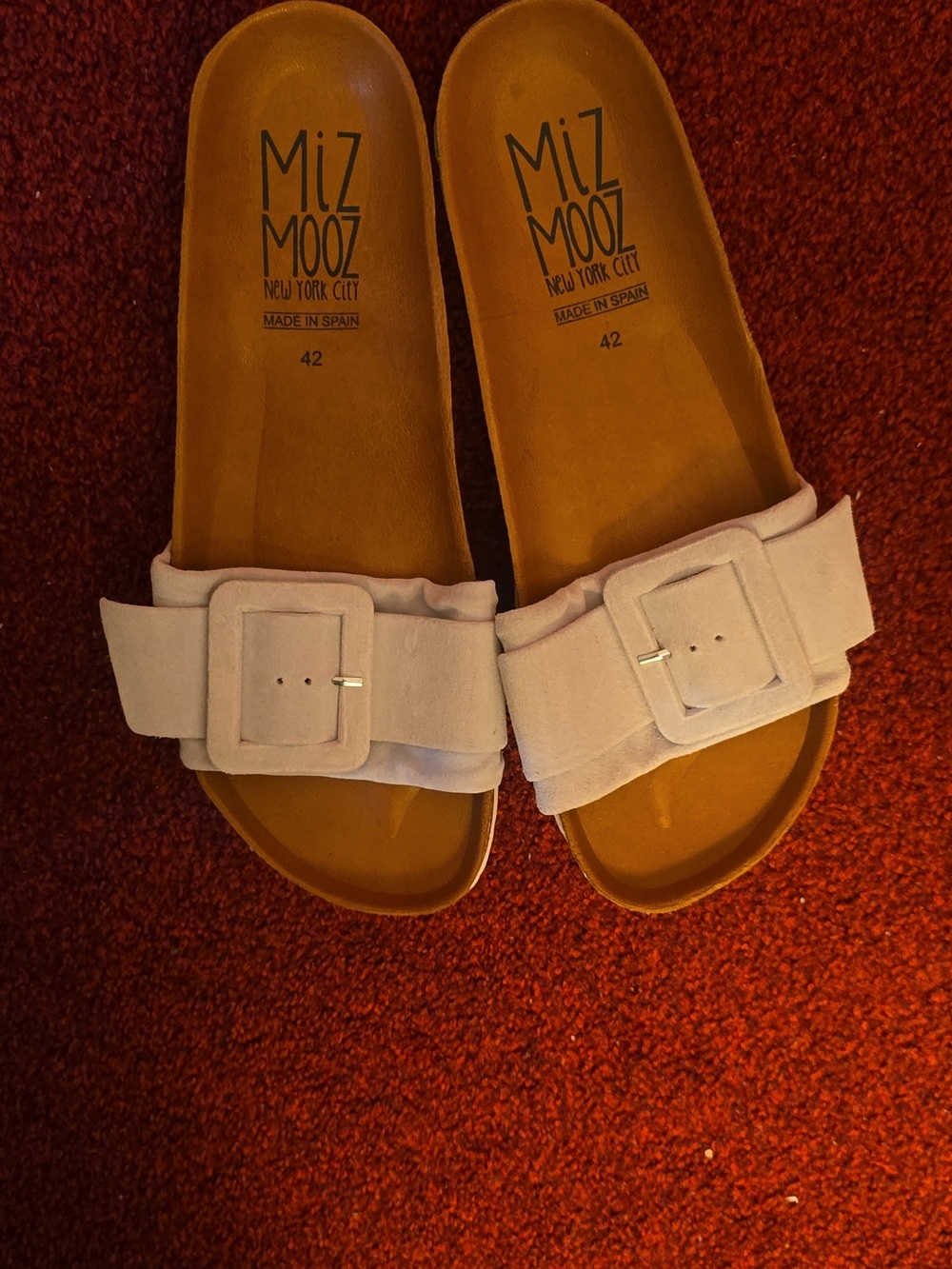 Miz Mooz Suede Buckle Slide Sandals in Off White - Picture 2 of 6